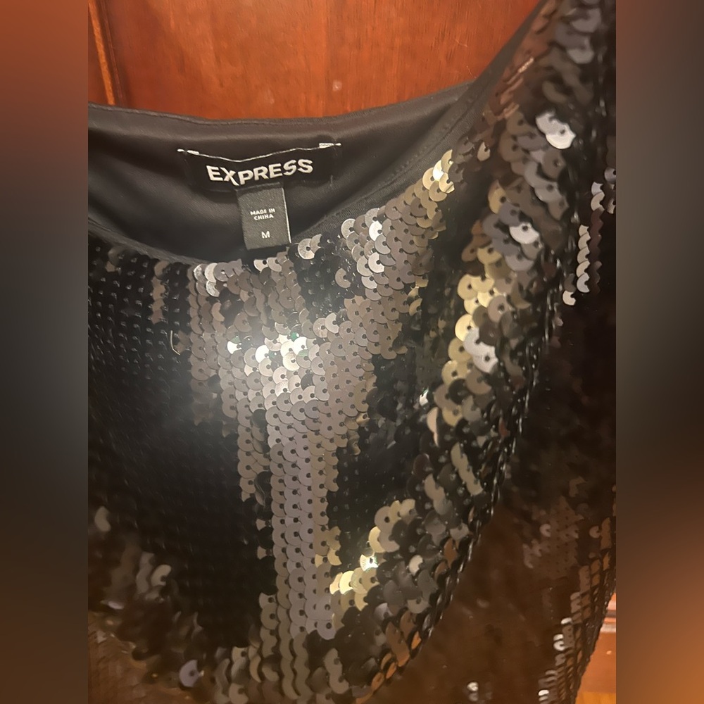Express Black Sequin Camisole Top